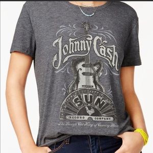 🔥JOHNNY CASH🔥SUN RECORD COMPANY BURNOUT BAND TEE T-SHIRT GRAY NWT